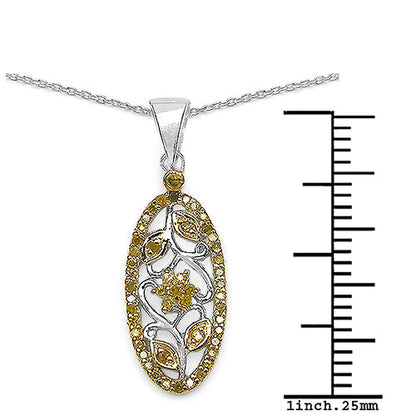 Sterling Silver Yellow Diamond Floral Pendant
