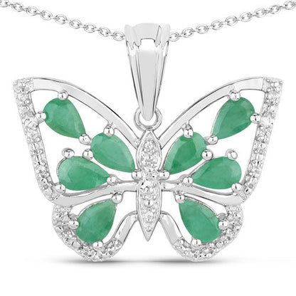 Sterling Silver Emerald and White Zircon Butterfly Pendant