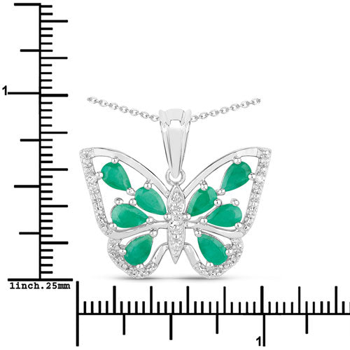 Sterling Silver Emerald and White Zircon Butterfly Pendant
