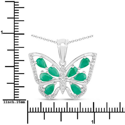 Sterling Silver Emerald and White Zircon Butterfly Pendant