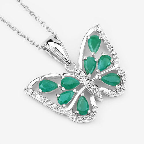 Sterling Silver Emerald and White Zircon Butterfly Pendant