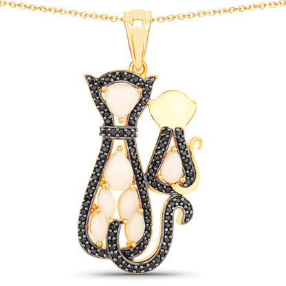 Sterling Silver Ethiopian Opal and Black Spinel Pendant