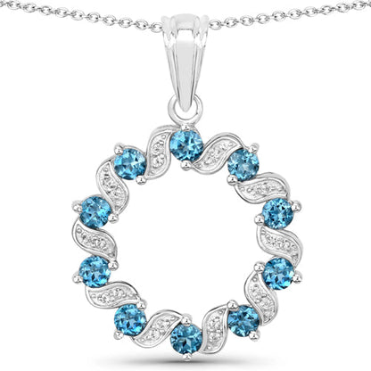 Sterling Silver London Blue Topaz and White Topaz Circle Pendant