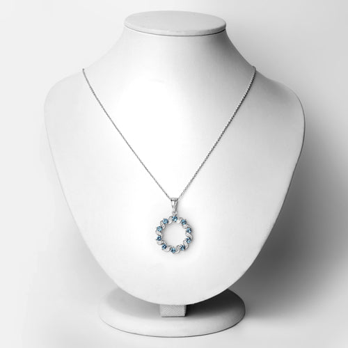 Sterling Silver London Blue Topaz and White Topaz Circle Pendant