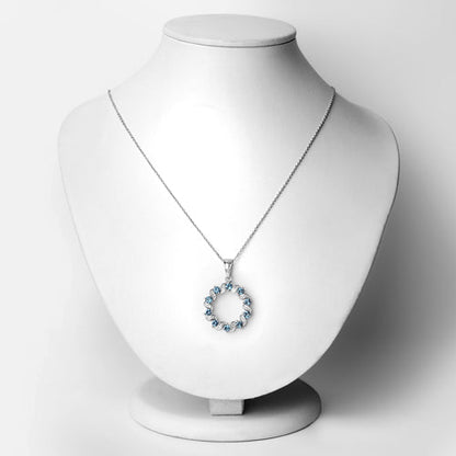 Sterling Silver London Blue Topaz and White Topaz Circle Pendant