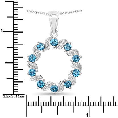 Sterling Silver London Blue Topaz and White Topaz Circle Pendant