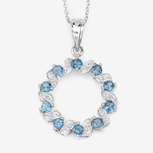 Sterling Silver London Blue Topaz and White Topaz Circle Pendant