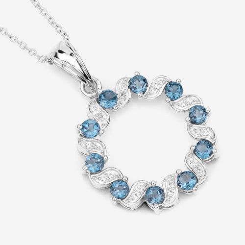 Sterling Silver London Blue Topaz and White Topaz Circle Pendant