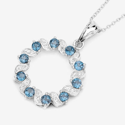 Sterling Silver London Blue Topaz and White Topaz Circle Pendant