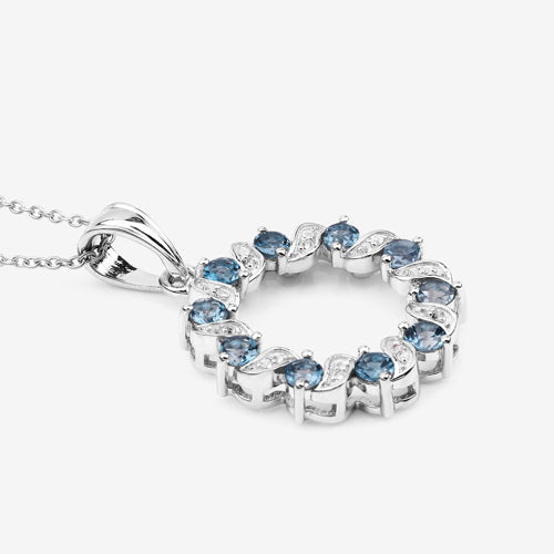Sterling Silver London Blue Topaz and White Topaz Circle Pendant