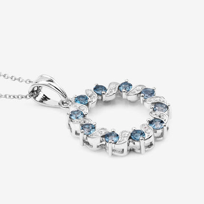Sterling Silver London Blue Topaz and White Topaz Circle Pendant