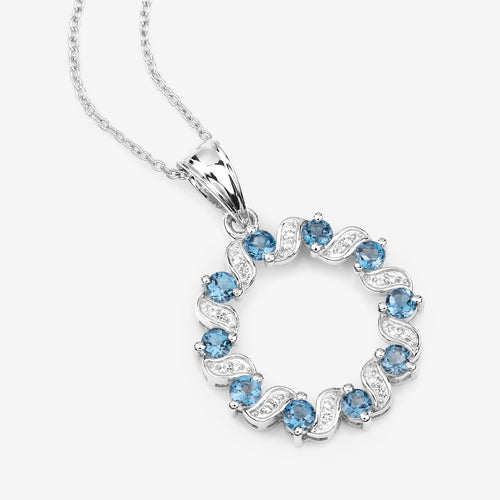 Sterling Silver London Blue Topaz and White Topaz Circle Pendant