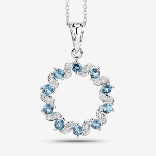 Sterling Silver London Blue Topaz and White Topaz Circle Pendant