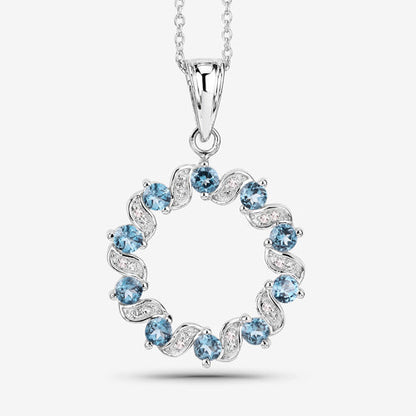 Sterling Silver London Blue Topaz and White Topaz Circle Pendant