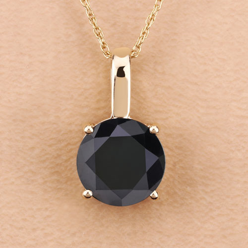 14K Yellow Gold Black Diamond Solitaire Pendant