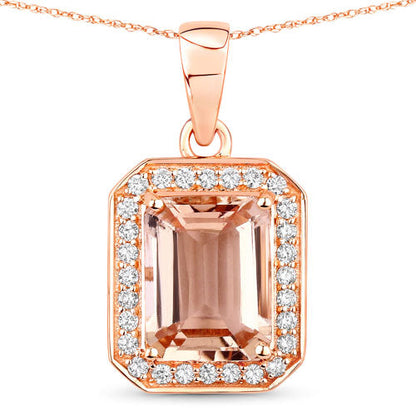 14K Rose Gold Morganite and Diamond Halo Pendant