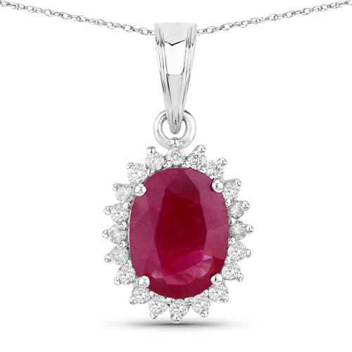 White Gold Ruby and Diamond Halo Pendant