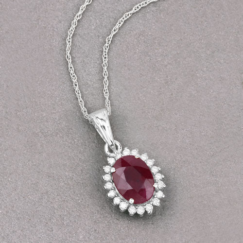 White Gold Ruby and Diamond Halo Pendant