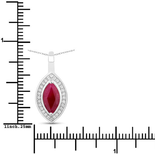 10K White Gold Ruby and Diamond Halo Pendant