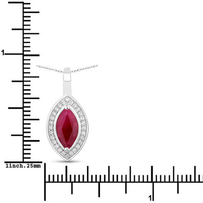 10K White Gold Ruby and Diamond Halo Pendant