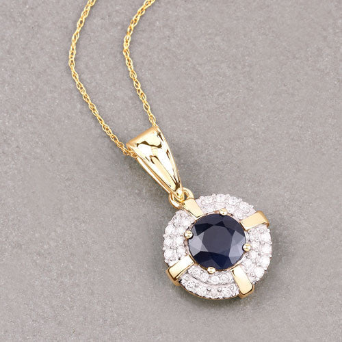 Blue Sapphire and Diamond Halo Pendant