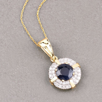 Blue Sapphire and Diamond Halo Pendant