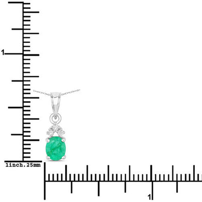 0.64 Carat Genuine Zambian Emerald and White Diamond 10K White Gold Pendant
