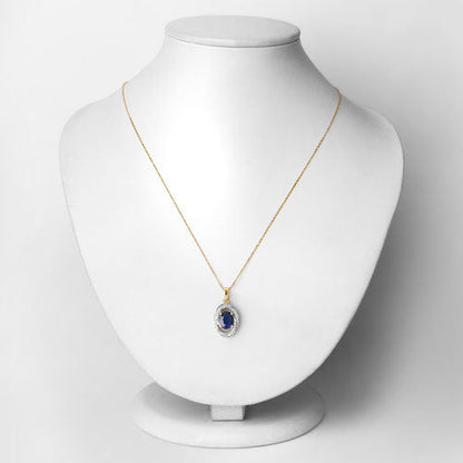 1.71 Carat Genuine Blue Sapphire and White Diamond 14K Yellow Gold Pendant