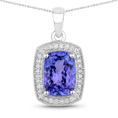 14K White Gold Tanzanite and Diamond Halo Pendant