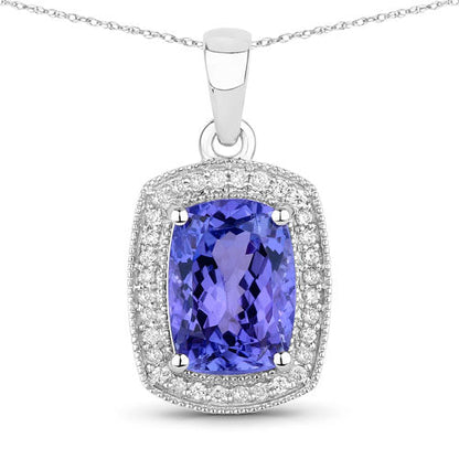 14K White Gold Tanzanite and Diamond Halo Pendant