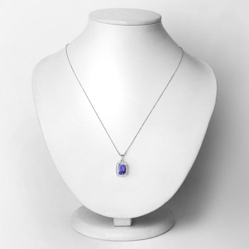 14K White Gold Tanzanite and Diamond Halo Pendant