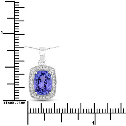 14K White Gold Tanzanite and Diamond Halo Pendant