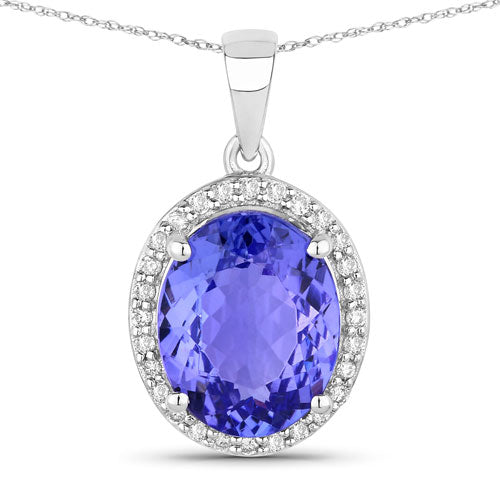 White Gold Tanzanite and Diamond Halo Pendant