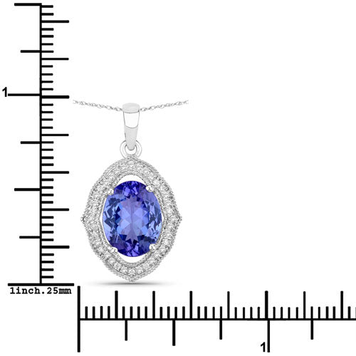 14K White Gold Tanzanite and Diamond Halo Pendant