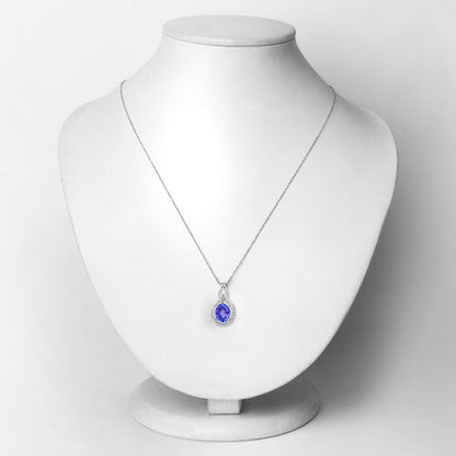 14K White Gold Tanzanite and Diamond Pendant