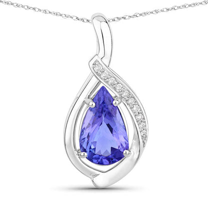 White Gold Tanzanite and Diamond Crossover Pendant