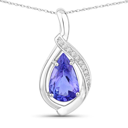 White Gold Tanzanite and Diamond Crossover Pendant