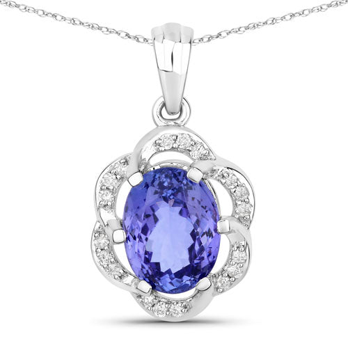 White Gold Tanzanite and Diamond Halo Pendant