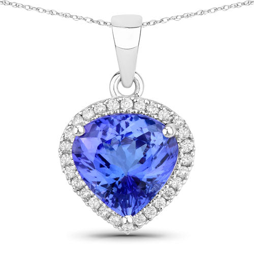 14K White Gold Tanzanite and Diamond Heart Pendant