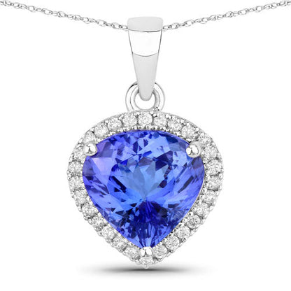 14K White Gold Tanzanite and Diamond Heart Pendant