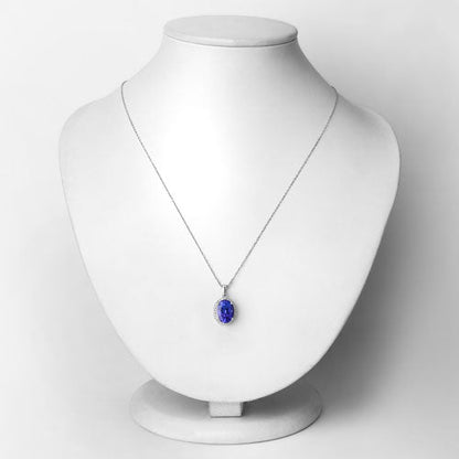 14K White Gold Tanzanite and Diamond Halo Pendant