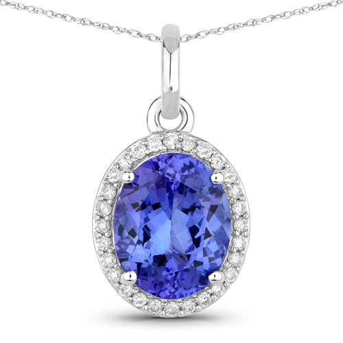 14K White Gold Tanzanite and Diamond Halo Pendant