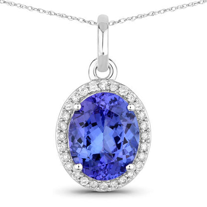 14K White Gold Tanzanite and Diamond Halo Pendant