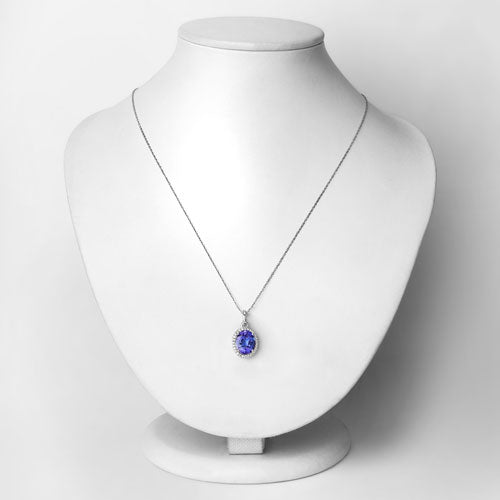 14K White Gold Tanzanite and Diamond Halo Pendant