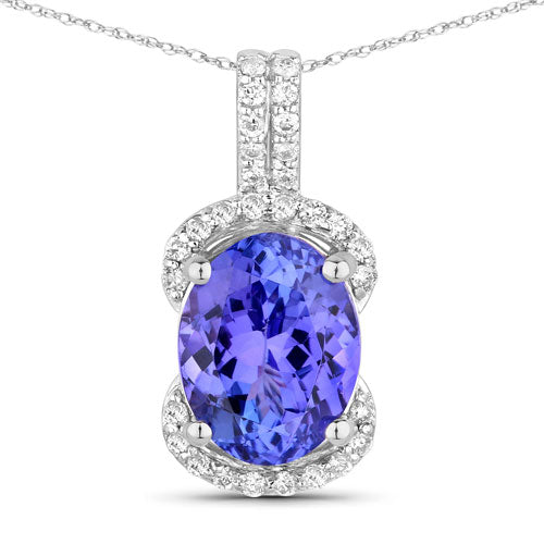 White Gold Tanzanite and Diamond Pendant