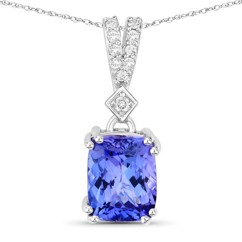 14K White Gold Tanzanite and Diamond Pendant