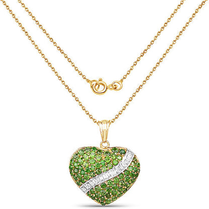 14K Yellow Gold Plated Sterling Silver Chrome Diopside and White Topaz Cluster Pendant