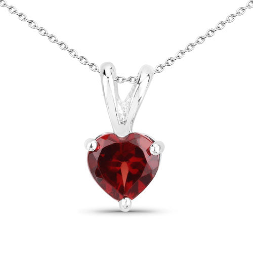 Garnet Heart Solitaire Pendant Necklace