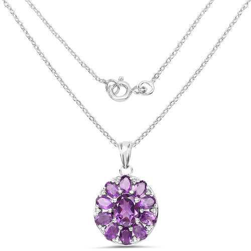 Sterling Silver Amethyst Floral Pendant