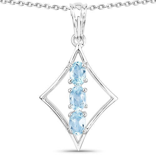 .925 Sterling Silver 1.53 Carat Blue Topaz Pendant